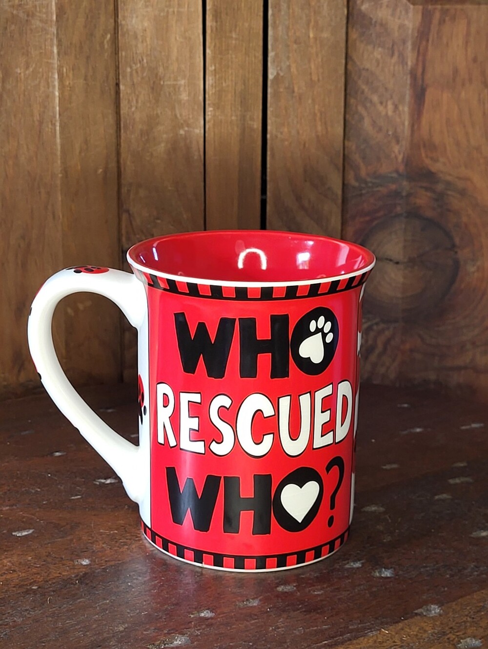 Who Rescued Who? Red Pet Rescue Ceramic Mug - White Handle